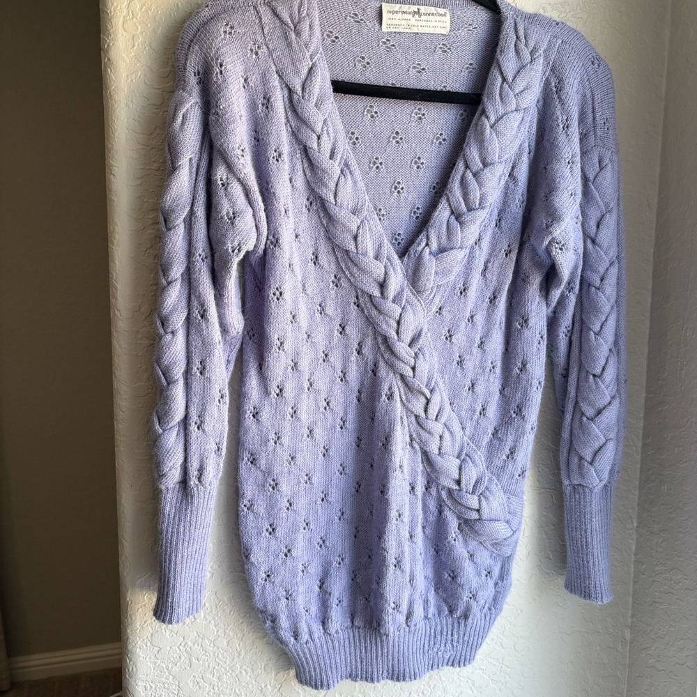 Peruvian Connection 100% Alpaca Womens M Purple Surplice Braided Knit Sweater - Picture 3 of 12